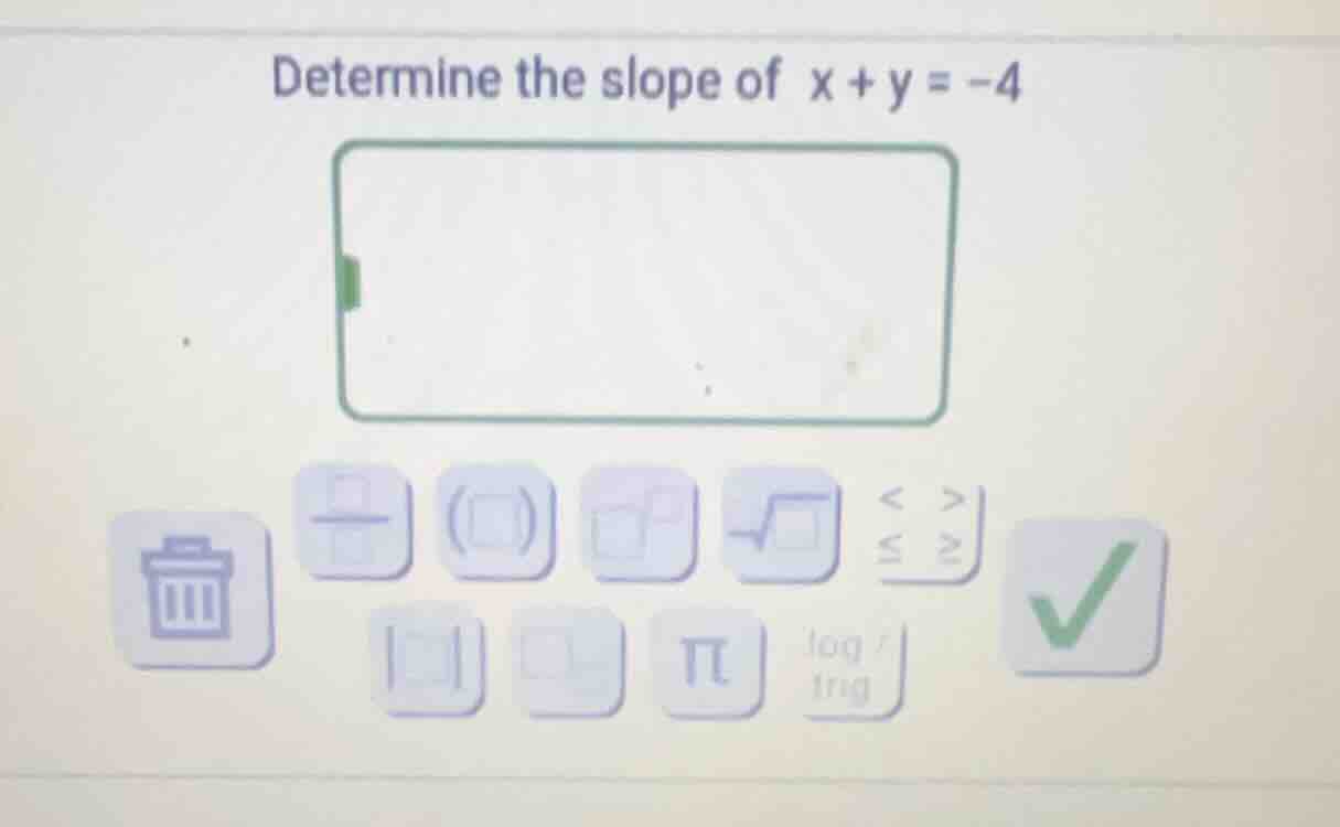 determine the slope of ( x + y = -4 )