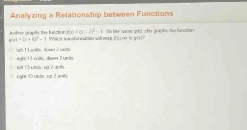 analyzing a relationship between functions justine graphs the function …