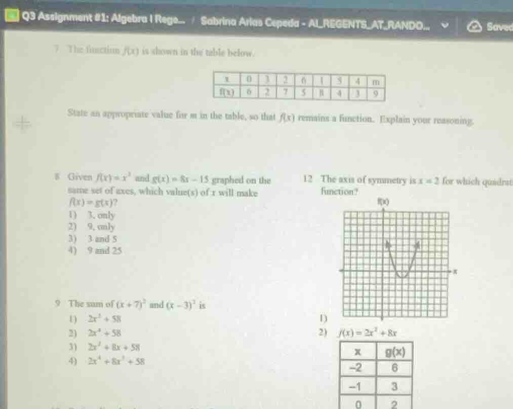 7 the function ( f(x) ) is shown in the table below. \begin{array}{|c|c…