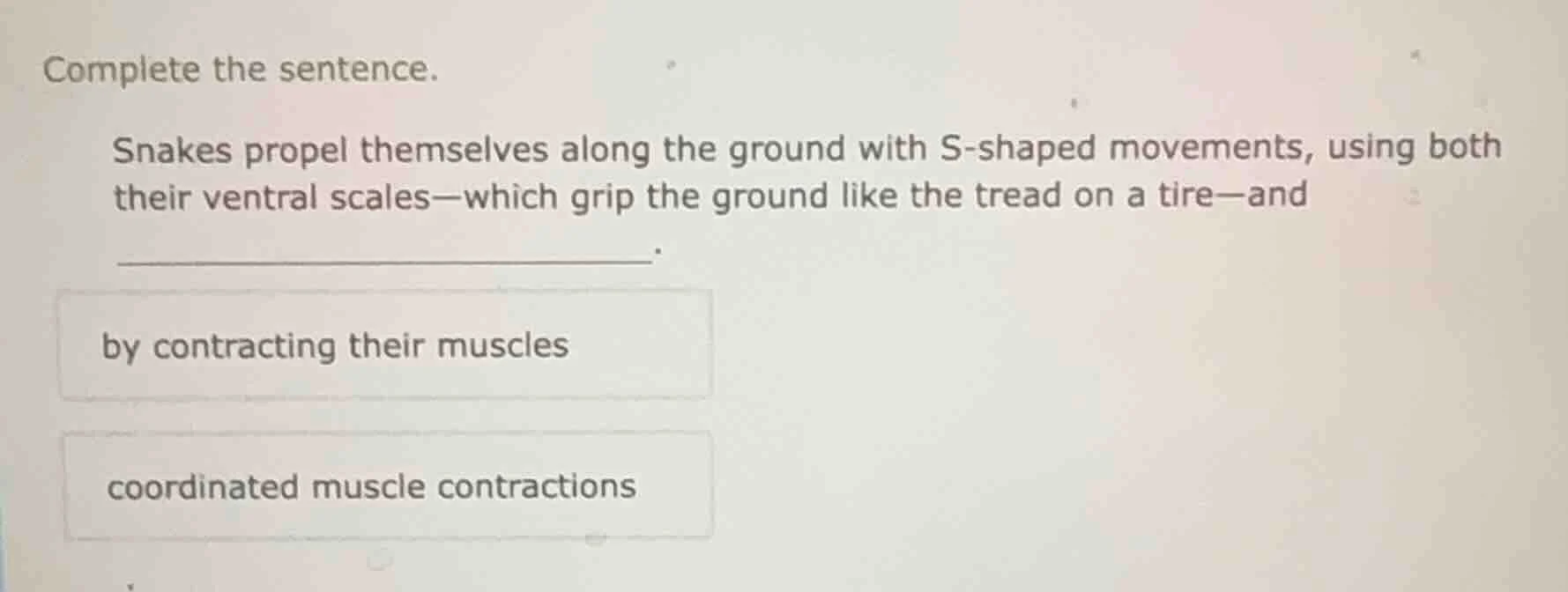 complete the sentence. snakes propel themselves along the ground with s…