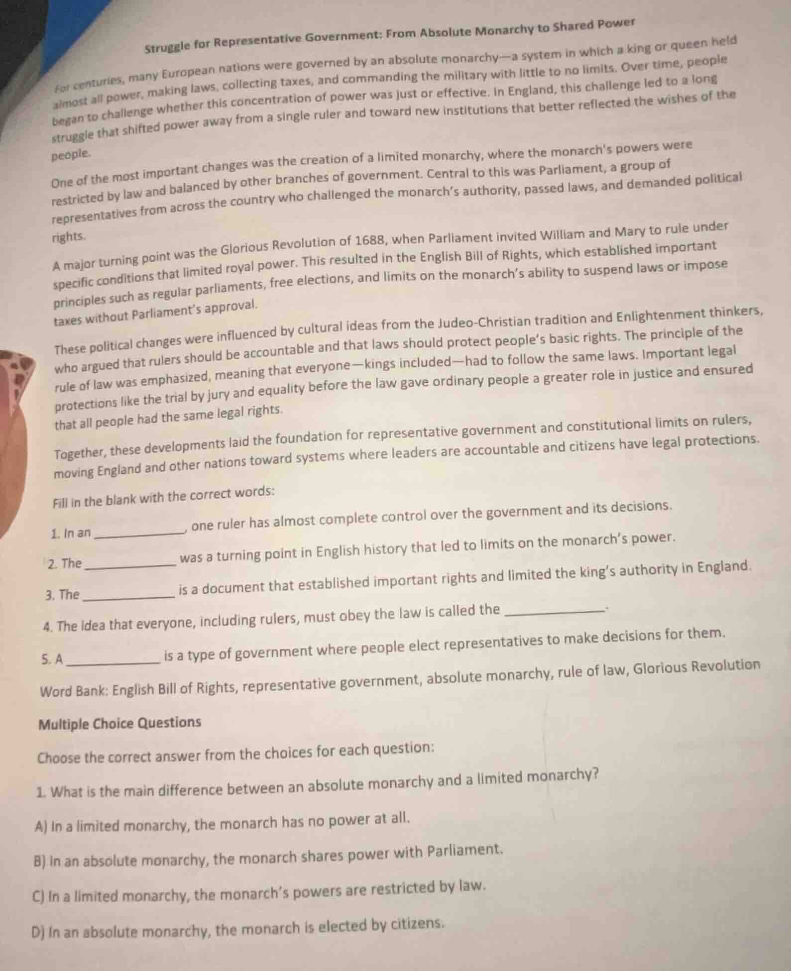 struggle for representative government: from absolute monarchy to share…