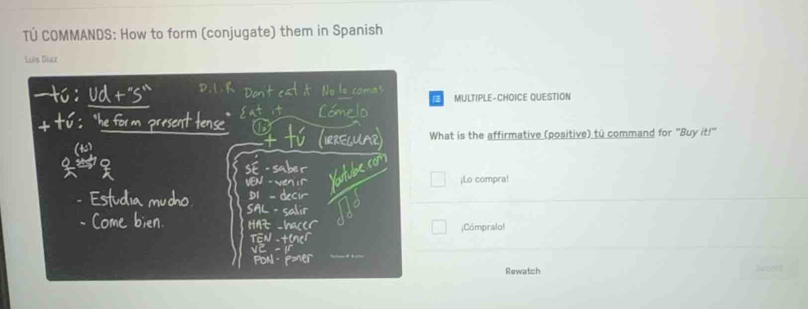 tú commands: how to form (conjugate) them in spanish luis diaz multiple…