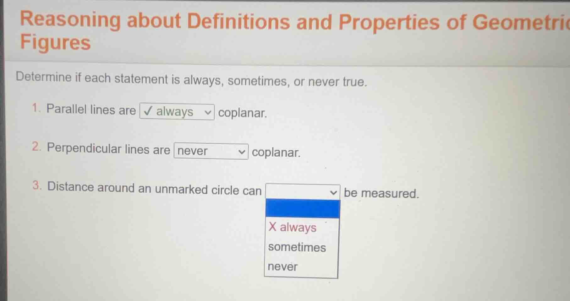 reasoning about definitions and properties of geometric figures determi…