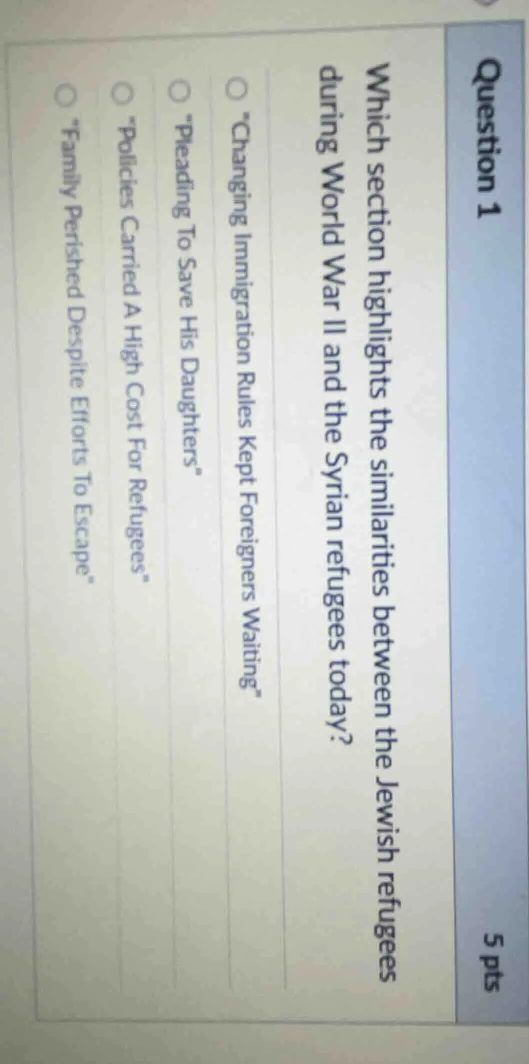 question 1 5 pts which section highlights the similarities between the …