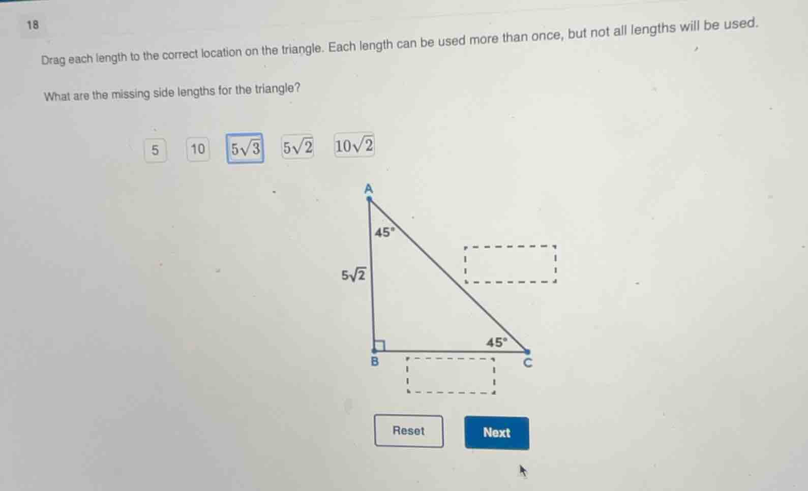 18 drag each length to the correct location on the triangle. each lengt…
