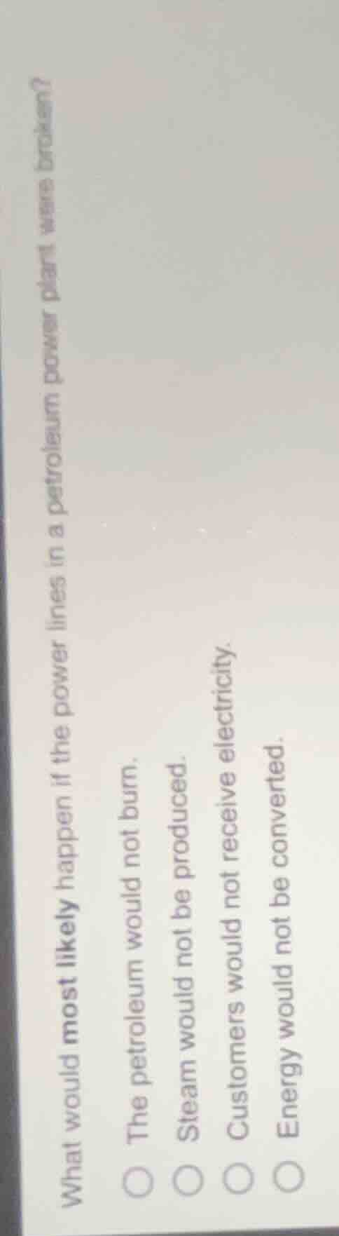 what would most likely happen if the power lines in a petroleum power p…