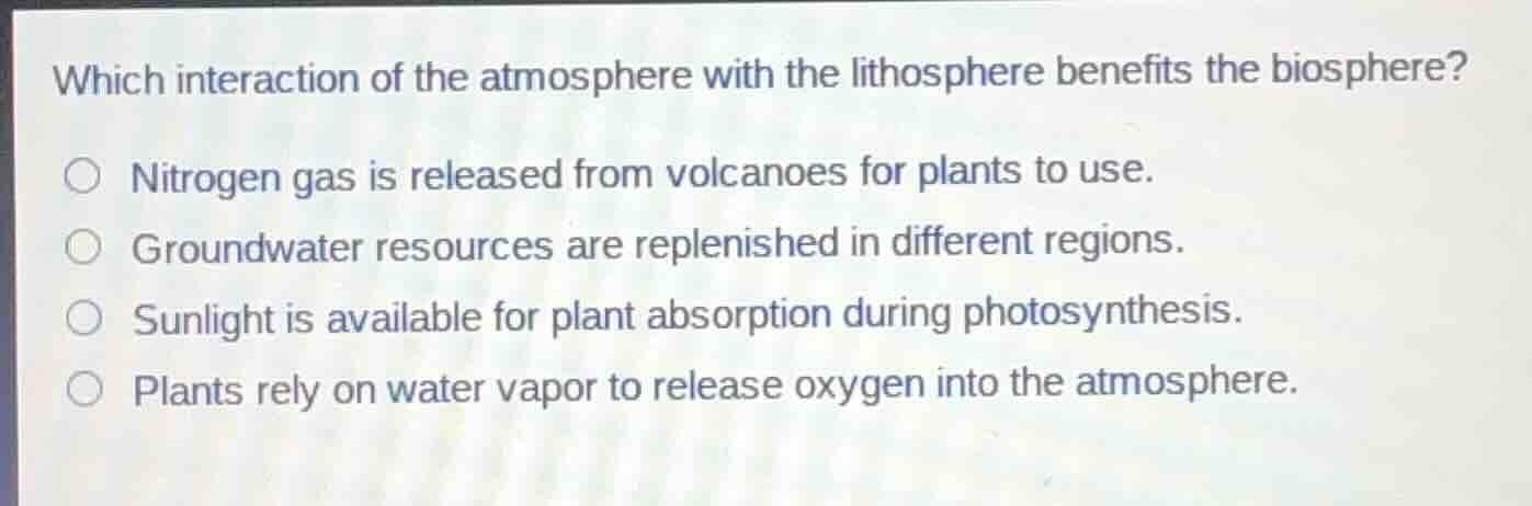 which interaction of the atmosphere with the lithosphere benefits the b…