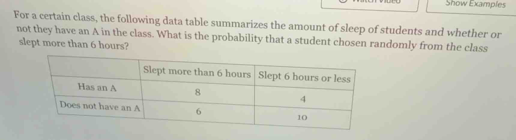 for a certain class, the following data table summarizes the amount of …