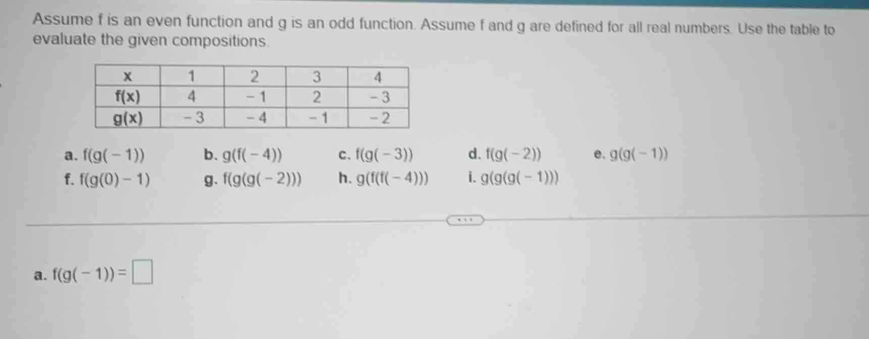 assume f is an even function and g is an odd function. assume f and g a…