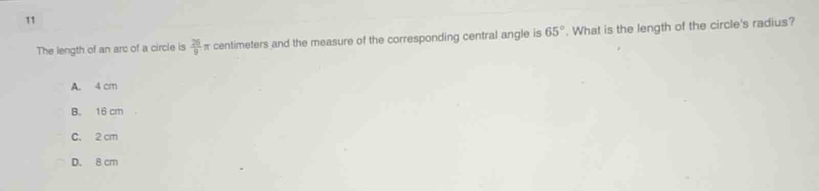 11 the length of an arc of a circle is \\(\\frac{26}{9}\\pi\\) centimet…