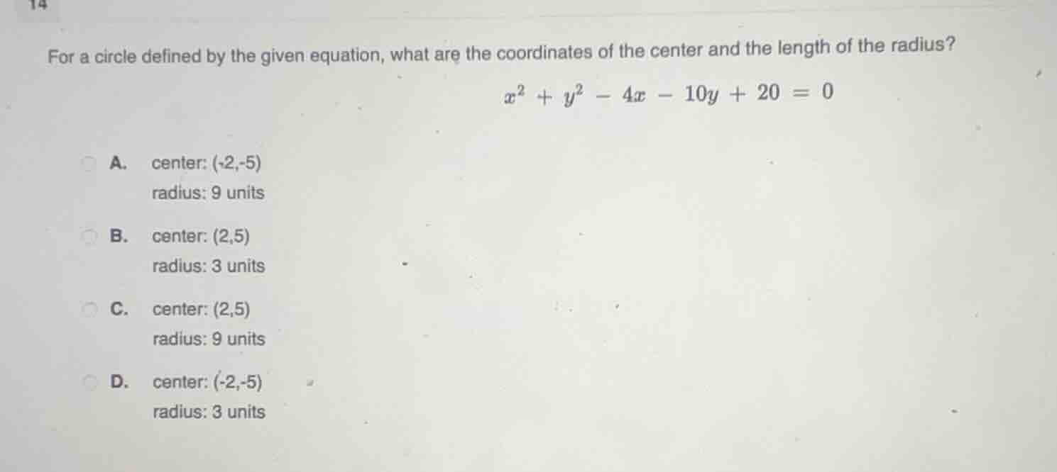 for a circle defined by the given equation, what are the coordinates of…