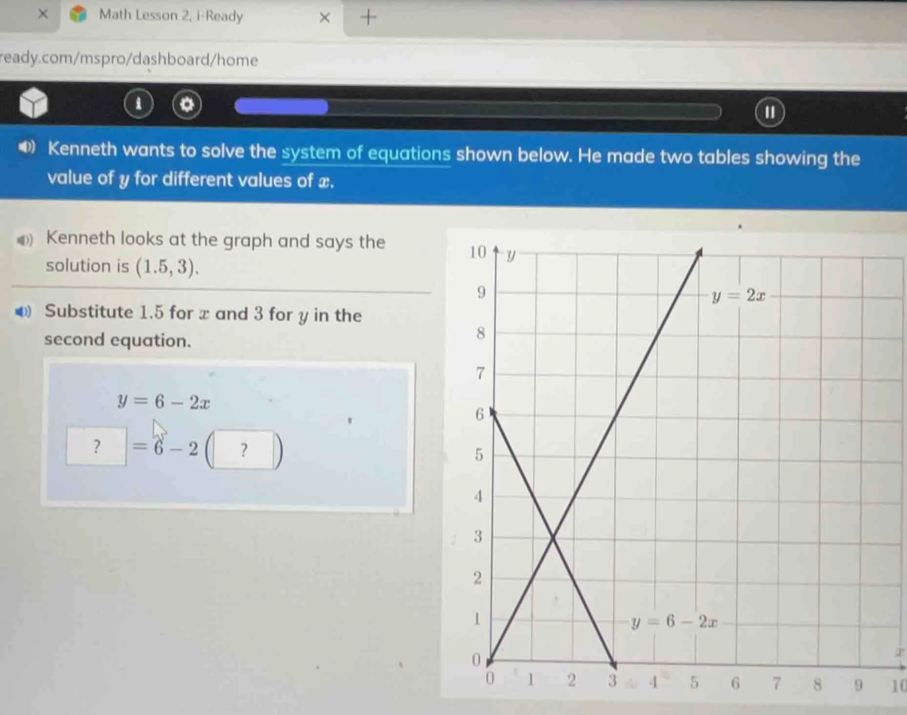 kenneth wants to solve the system of equations shown below. he made two…