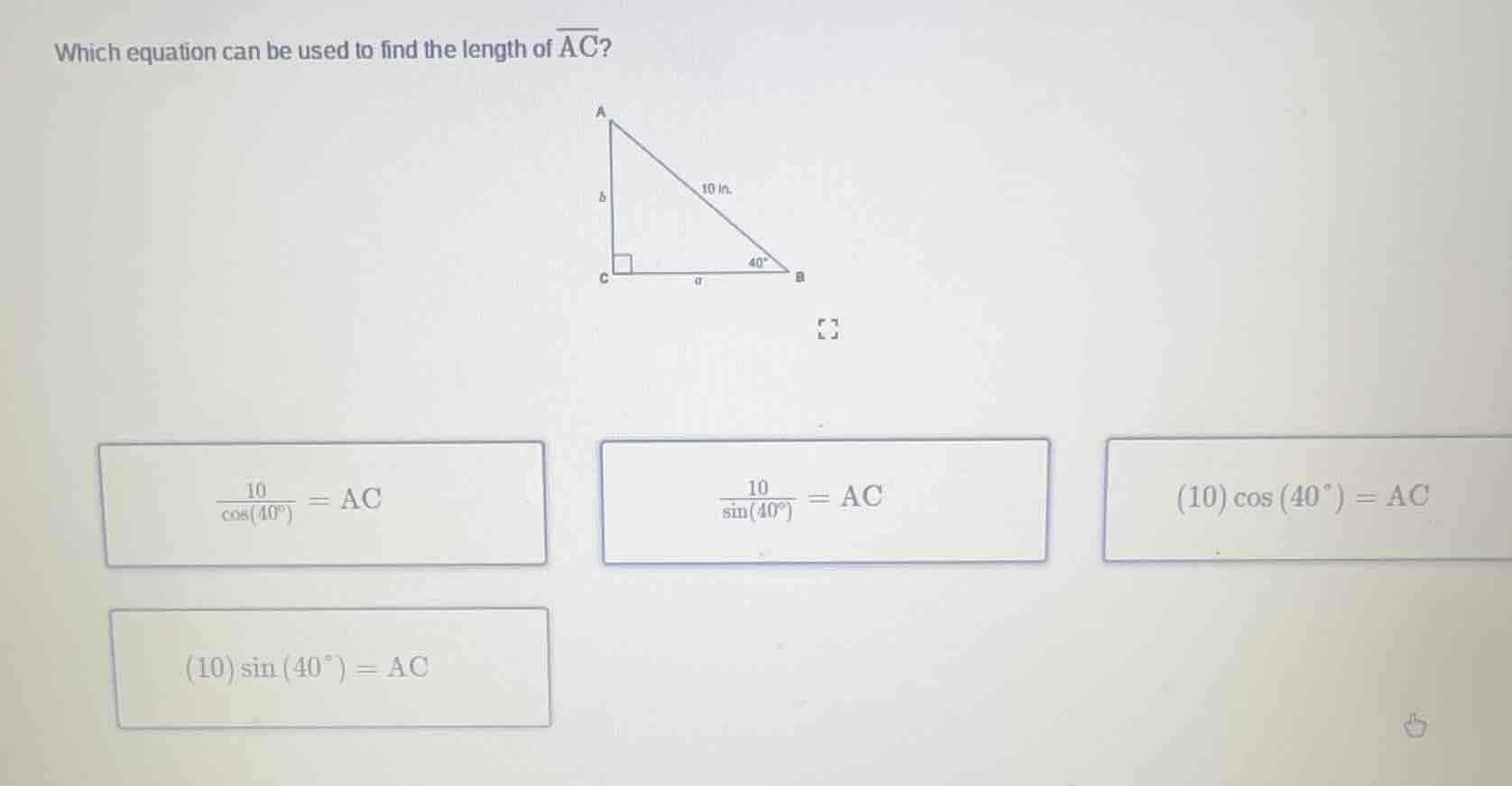 which equation can be used to find the length of \\(overline{ac}\\)? \\…