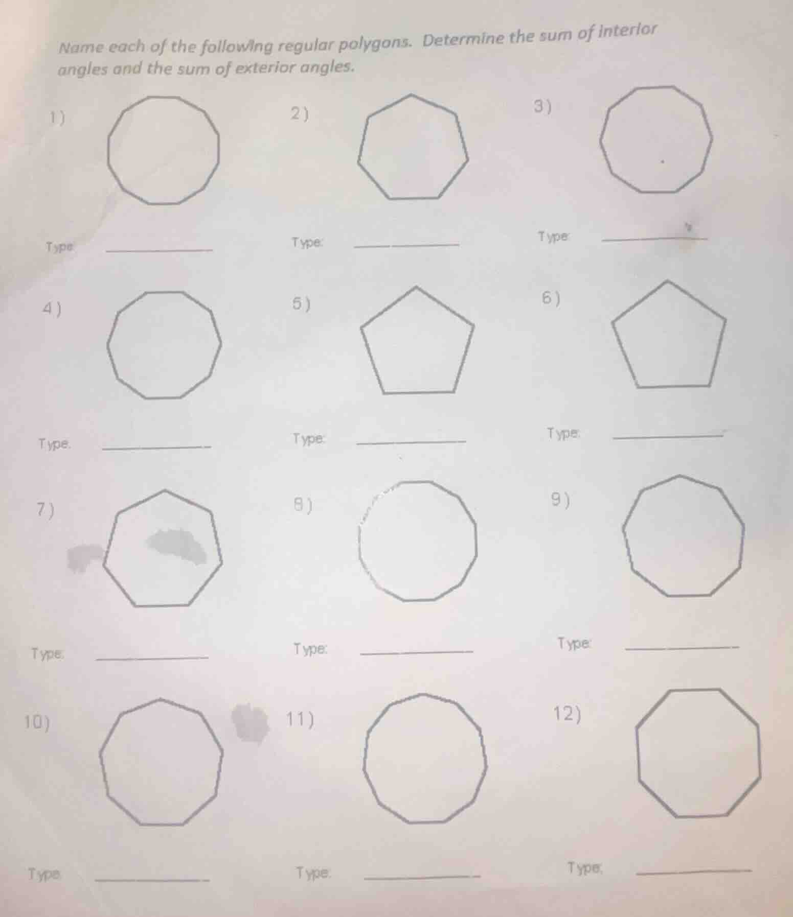 name each of the following regular polygons. determine the sum of inter…