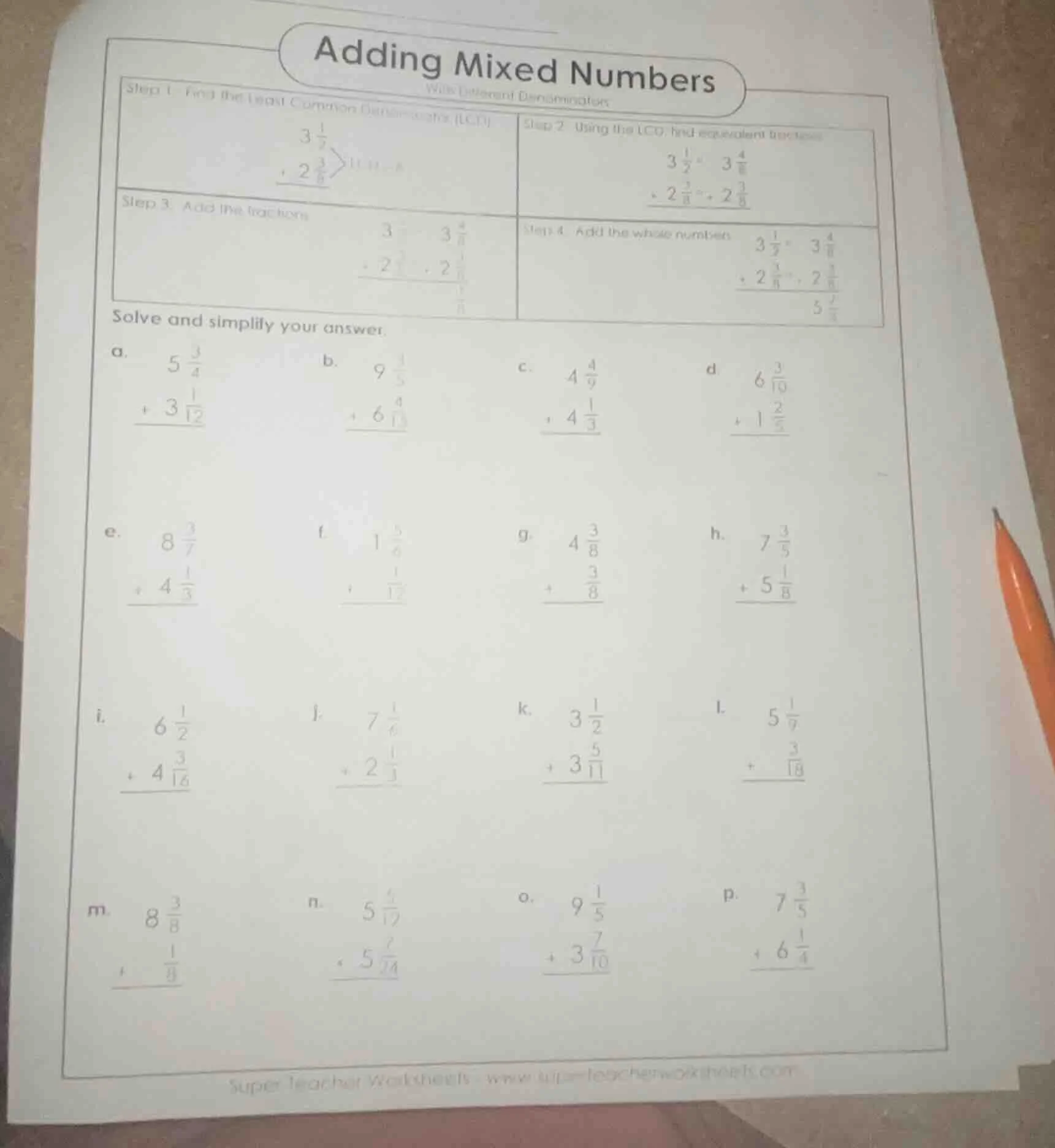adding mixed numbers with different denominators step 1: find the least…