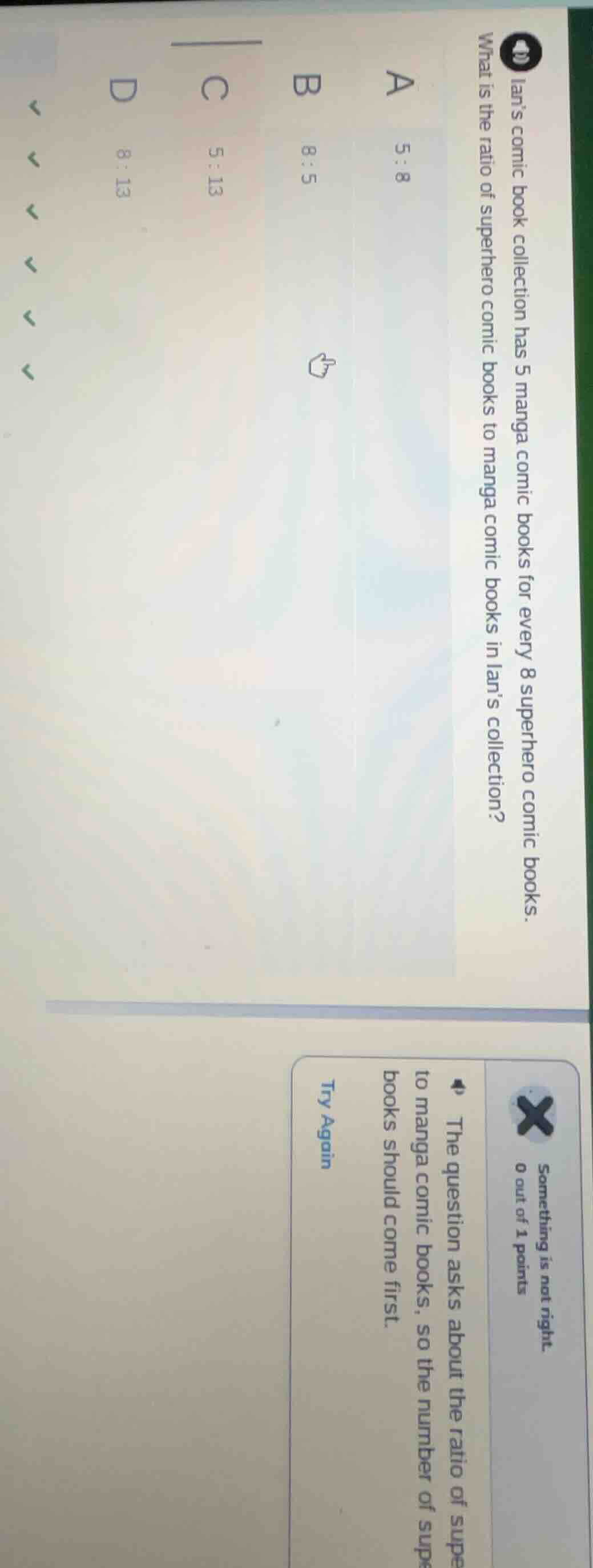 ian’s comic book collection has 5 manga comic books for every 8 superhe…