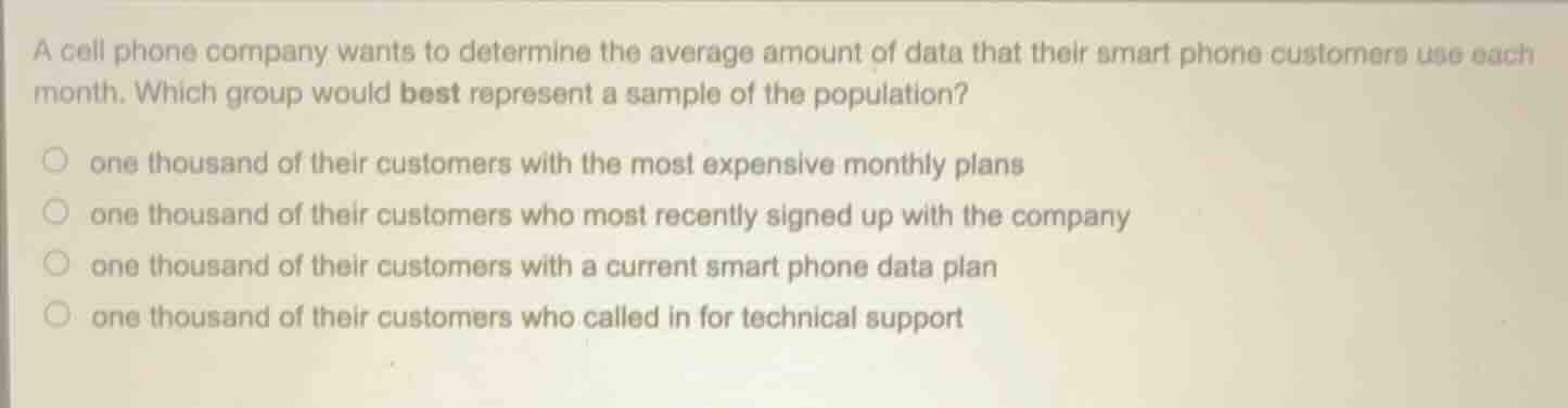 a cell phone company wants to determine the average amount of data that…