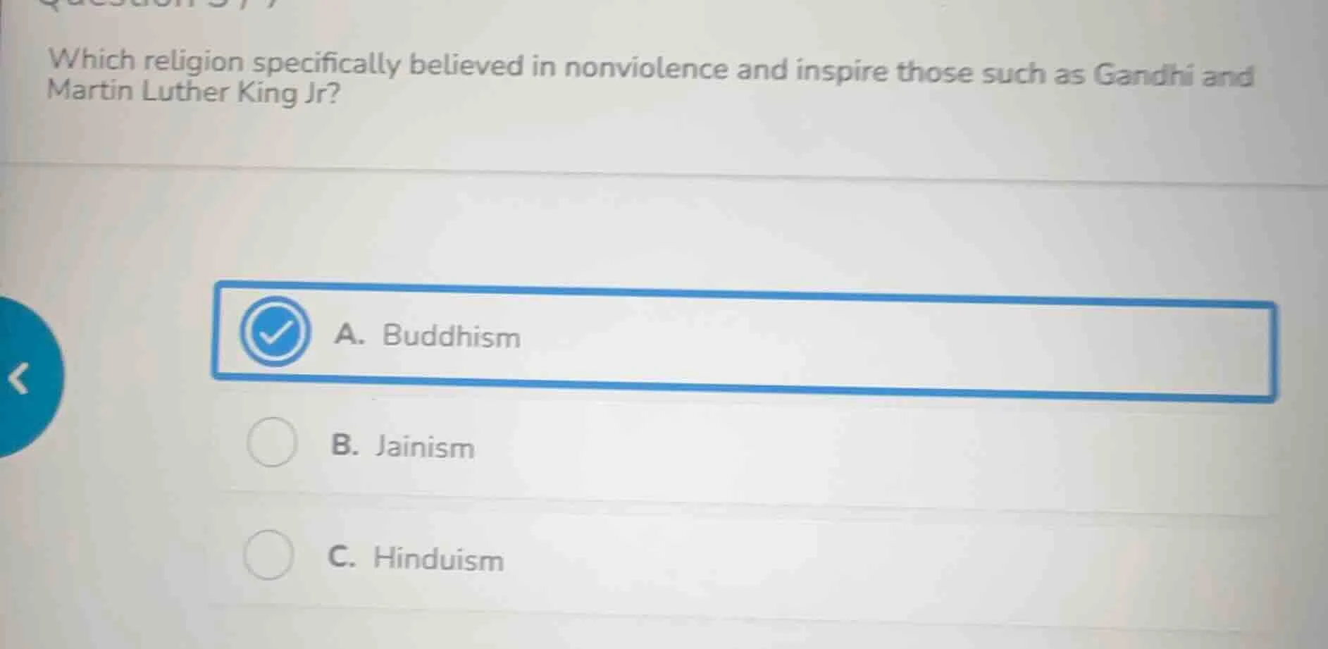 which religion specifically believed in nonviolence and inspire those s…