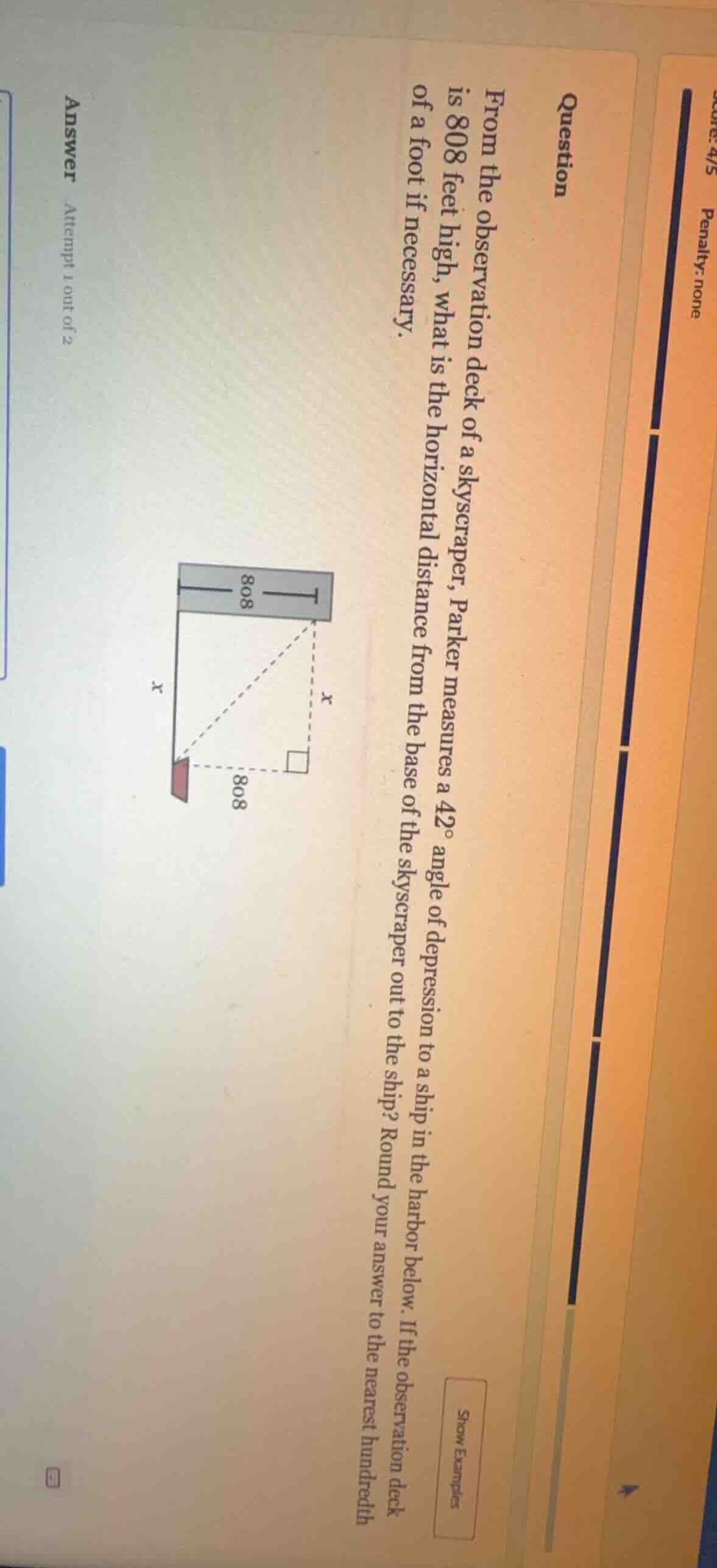 question from the observation deck of a skyscraper, parker measures a 4…