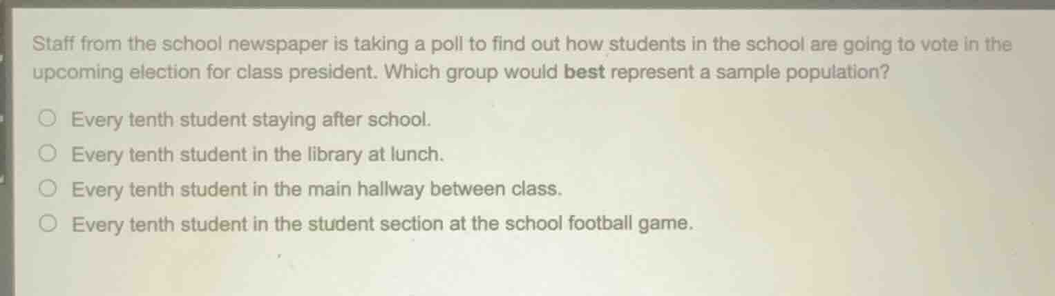 staff from the school newspaper is taking a poll to find out how studen…