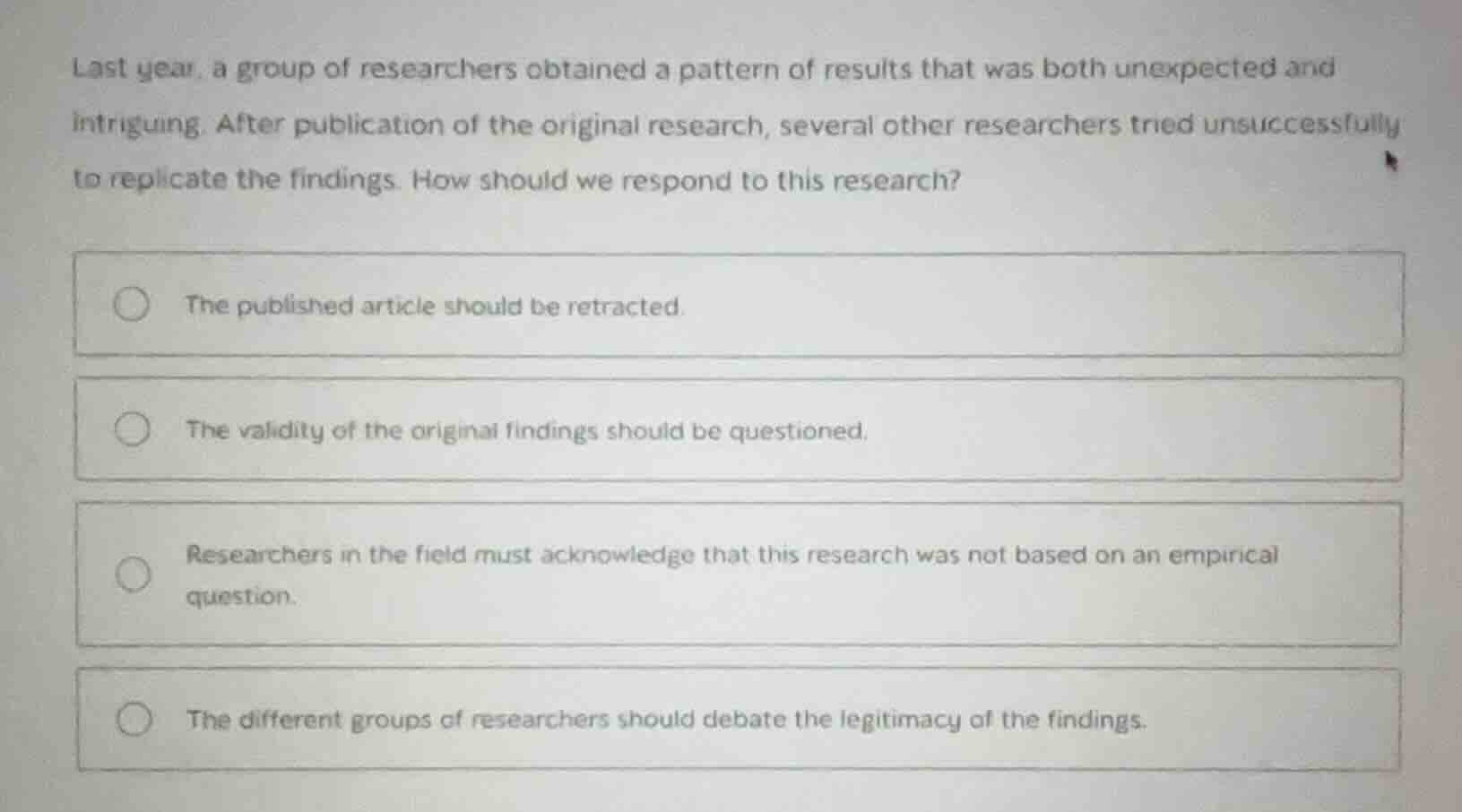 last year, a group of researchers obtained a pattern of results that wa…