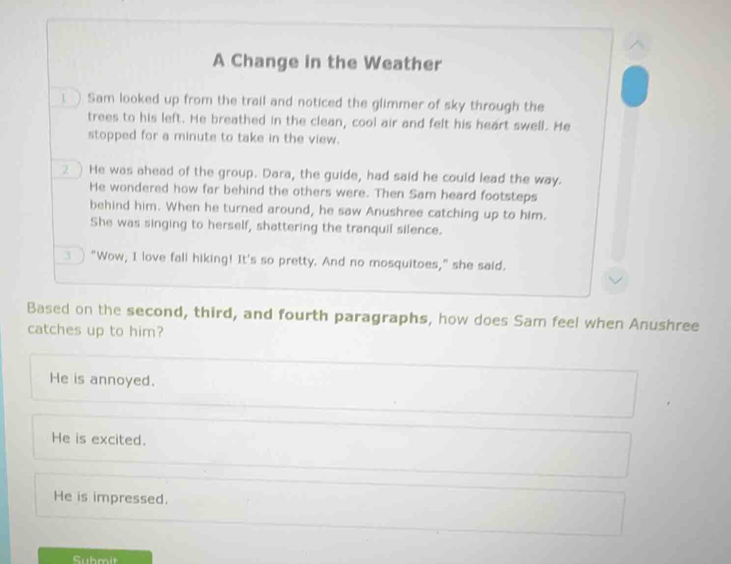 a change in the weather 1 sam looked up from the trail and noticed the …