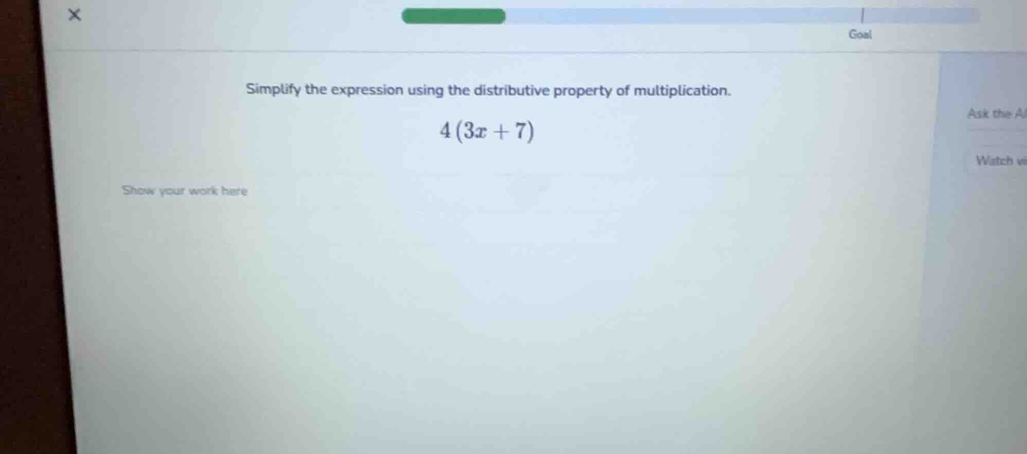simplify the expression using the distributive property of multiplicati…