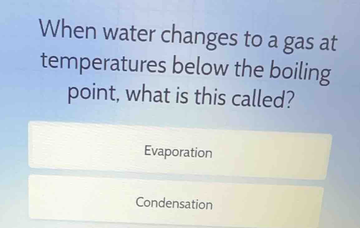 when water changes to a gas at temperatures below the boiling point, wh…