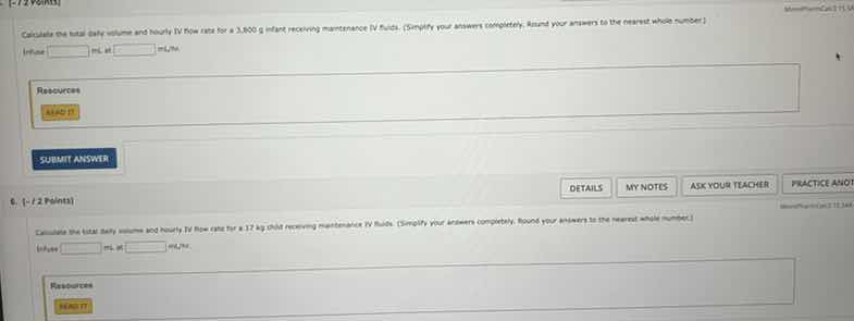 calculate the total daily volume and hourly iv flow rate for a 3,800 g …