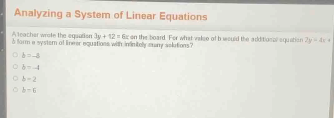 analyzing a system of linear equations a teacher wrote the equation ( 3…