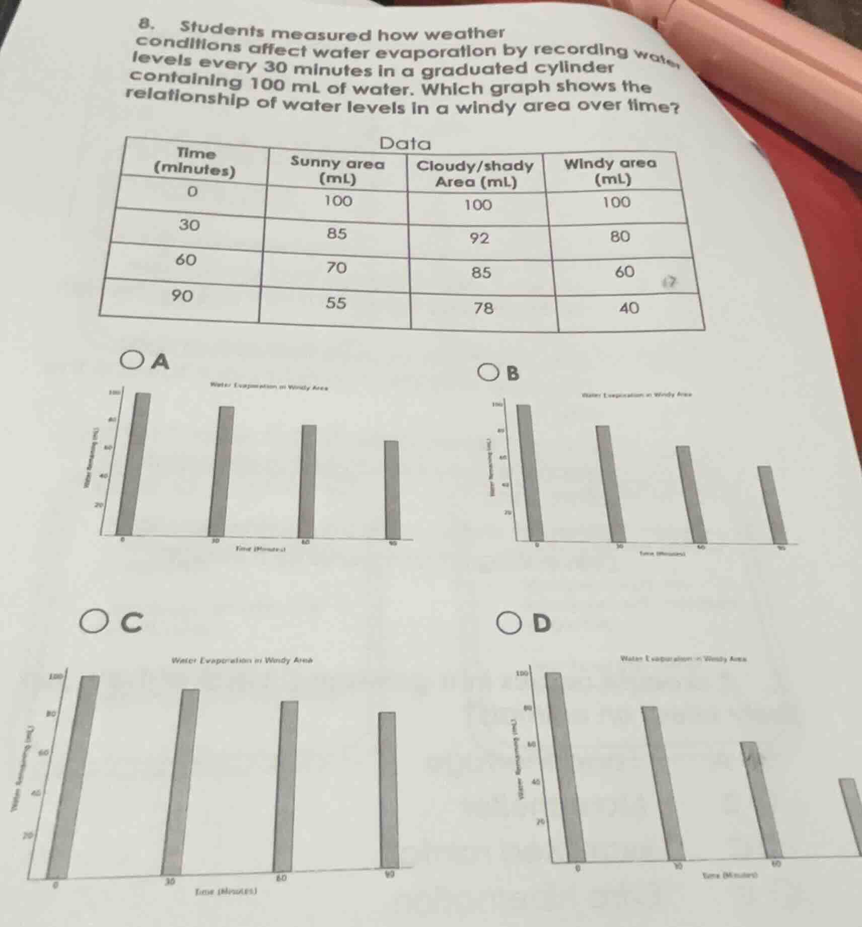 8. students measured how weather conditions affect water evaporation by…