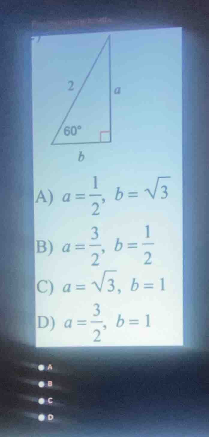 a) $a = \\dfrac{1}{2}, b = \\sqrt{3}$ b) $a = \\dfrac{3}{2}, b = \\dfra…