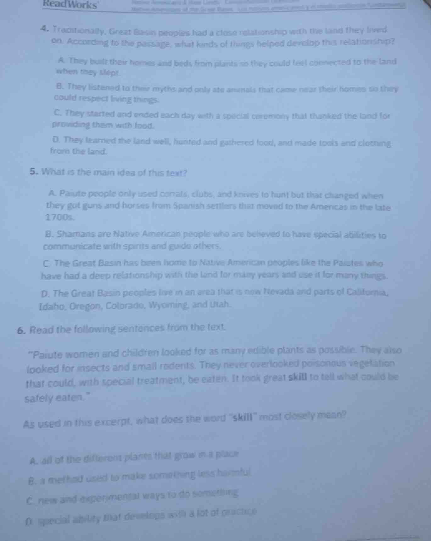 4. traditionally, great basin peoples had a close relationship with the…