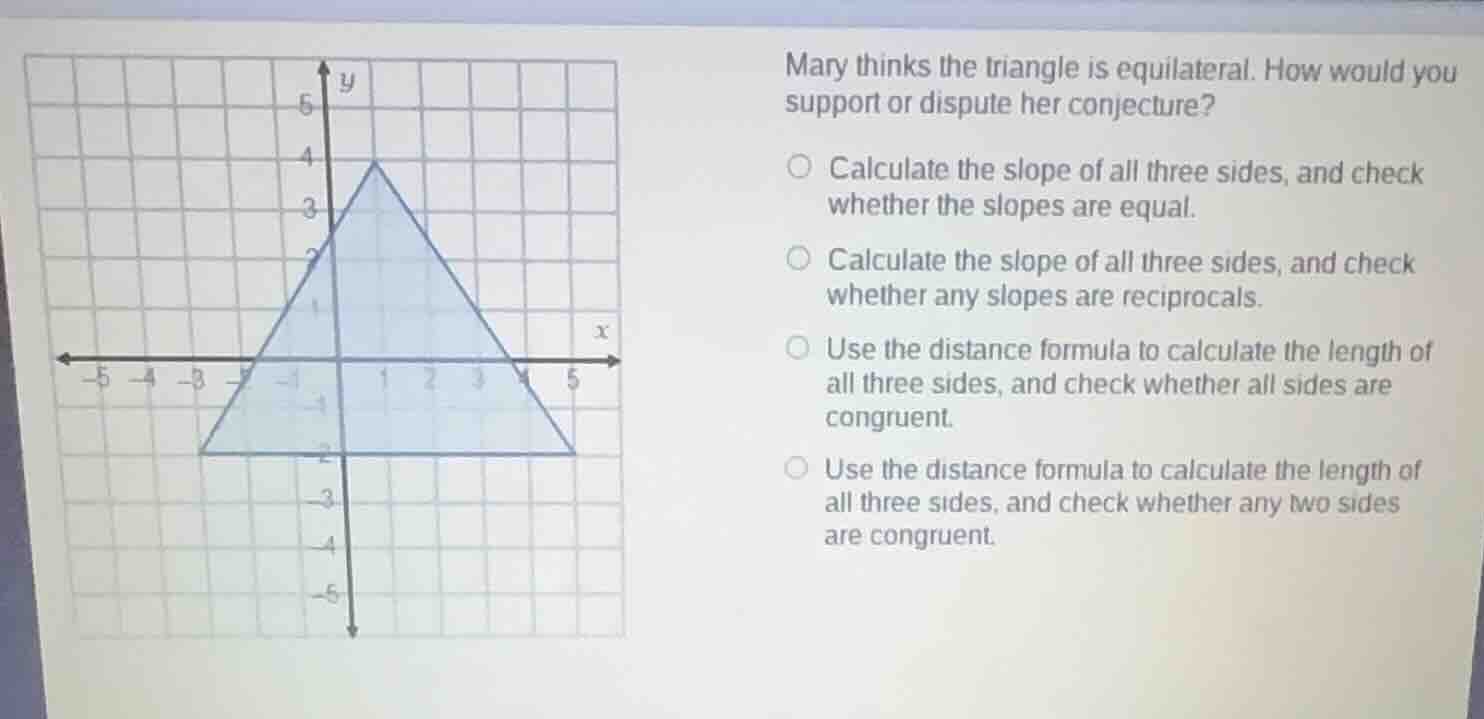 mary thinks the triangle is equilateral. how would you support or dispu…