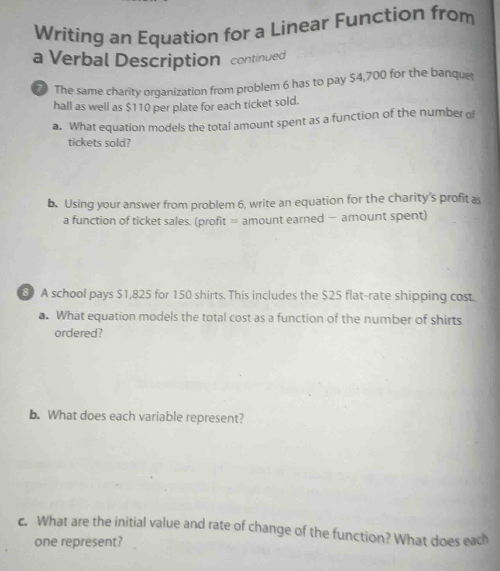 writing an equation for a linear function from a verbal description con…