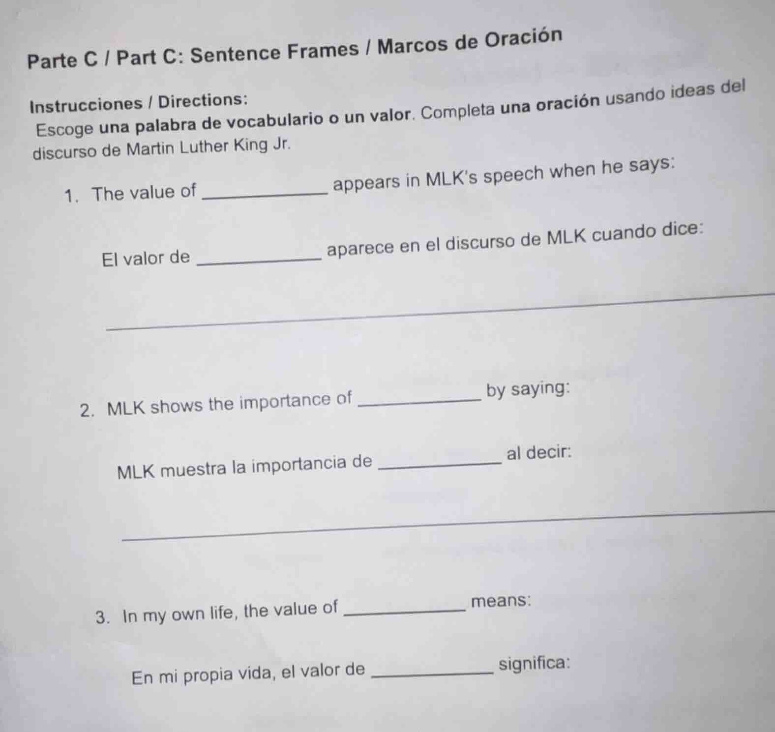 parte c / part c: sentence frames / marcos de oración instrucciones / d…