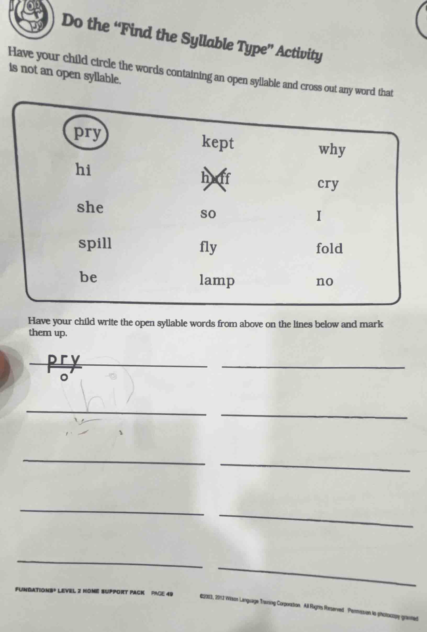 do the \find the syllable type\ activity have your child circle the wor…