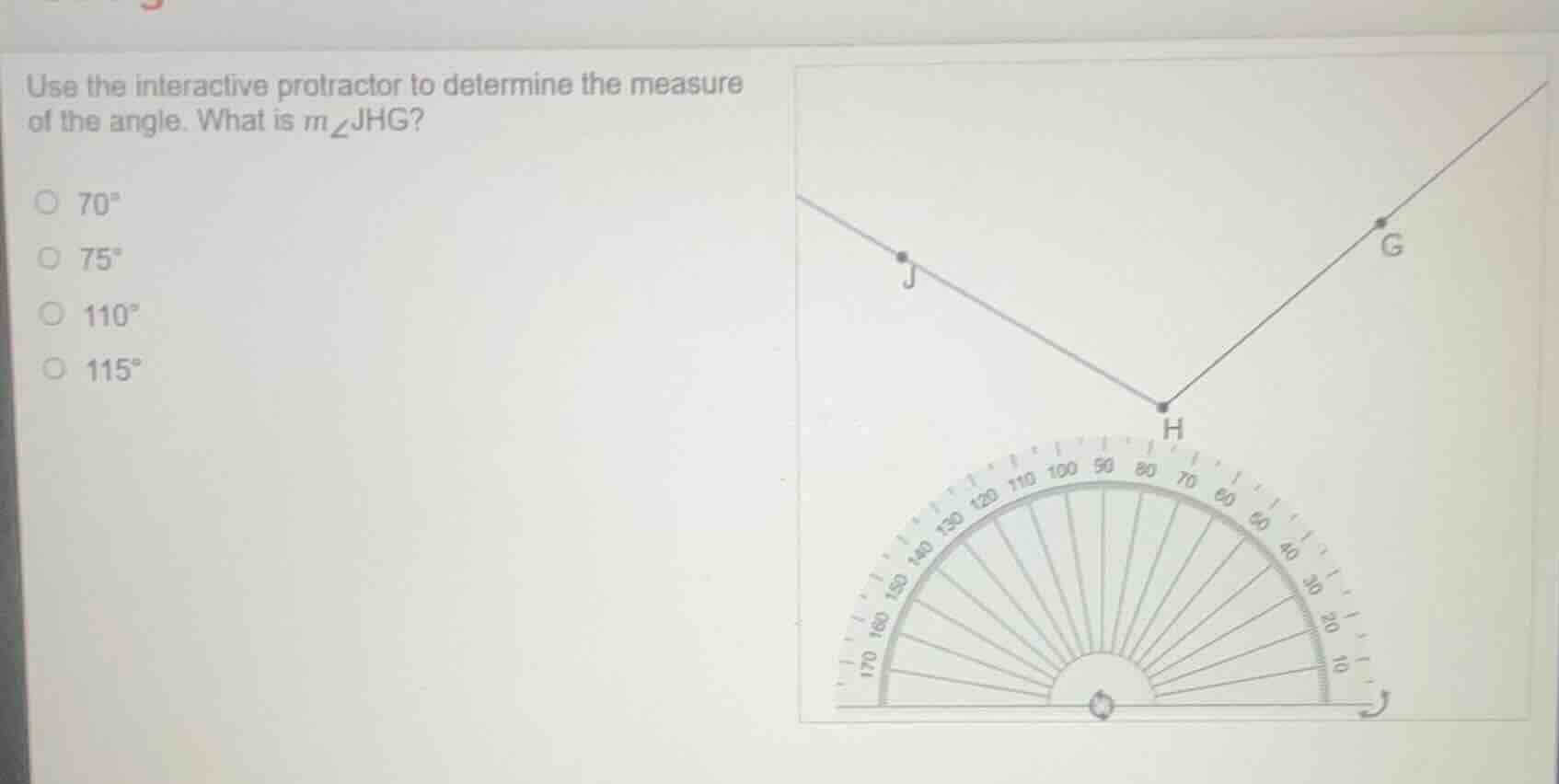use the interactive protractor to determine the measure of the angle. w…