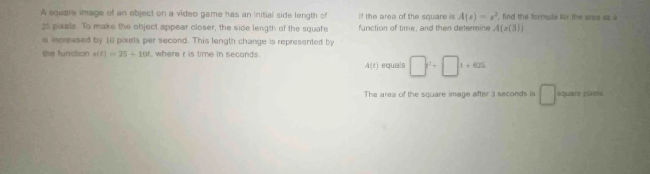 a square image of an object on a video game has an initial side length …