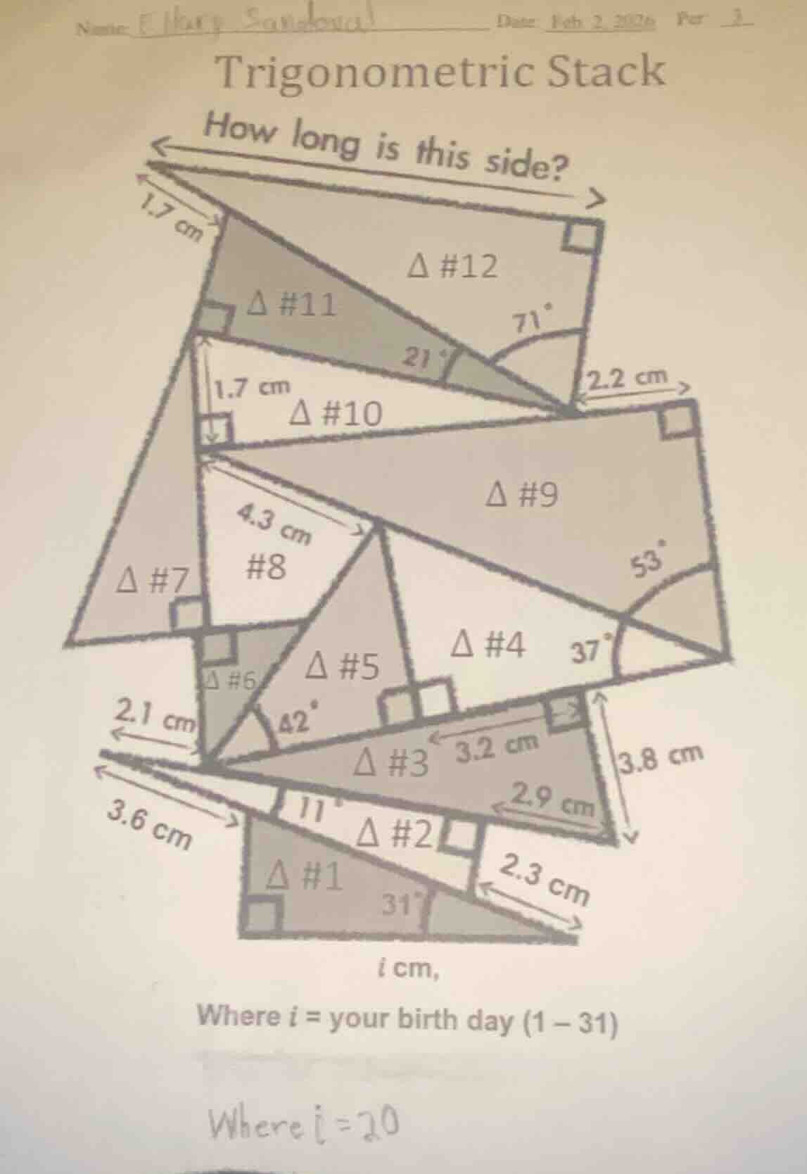 trigonometric stack how long is this side? δ #12 71° δ #11 21° 1.7 cm 2…