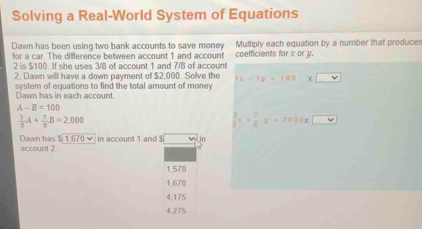 solving a real - world system of equations dawn has been using two bank…