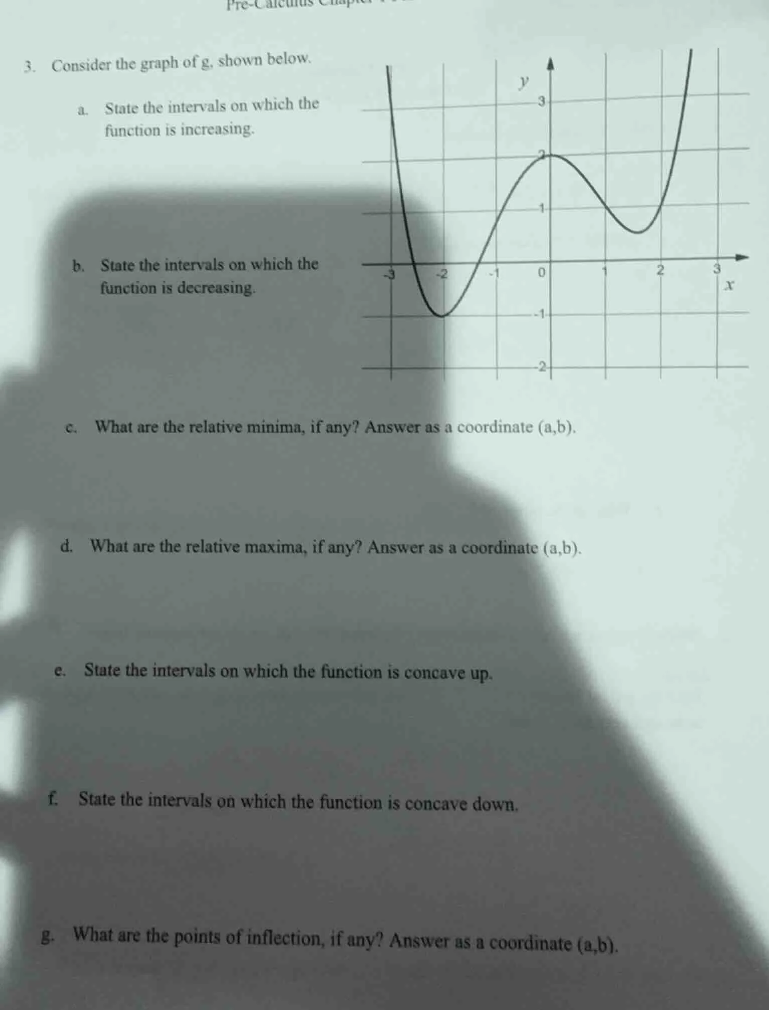 3. consider the graph of g, shown below. a. state the intervals on whic…