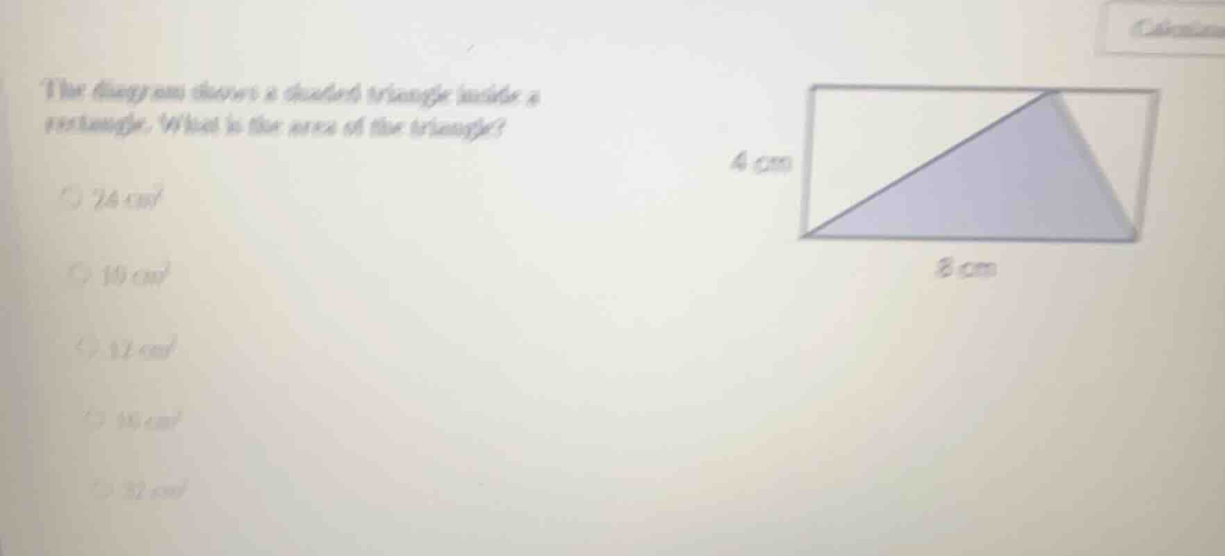 the diagram shows a shaded triangle inside a rectangle. what is the are…