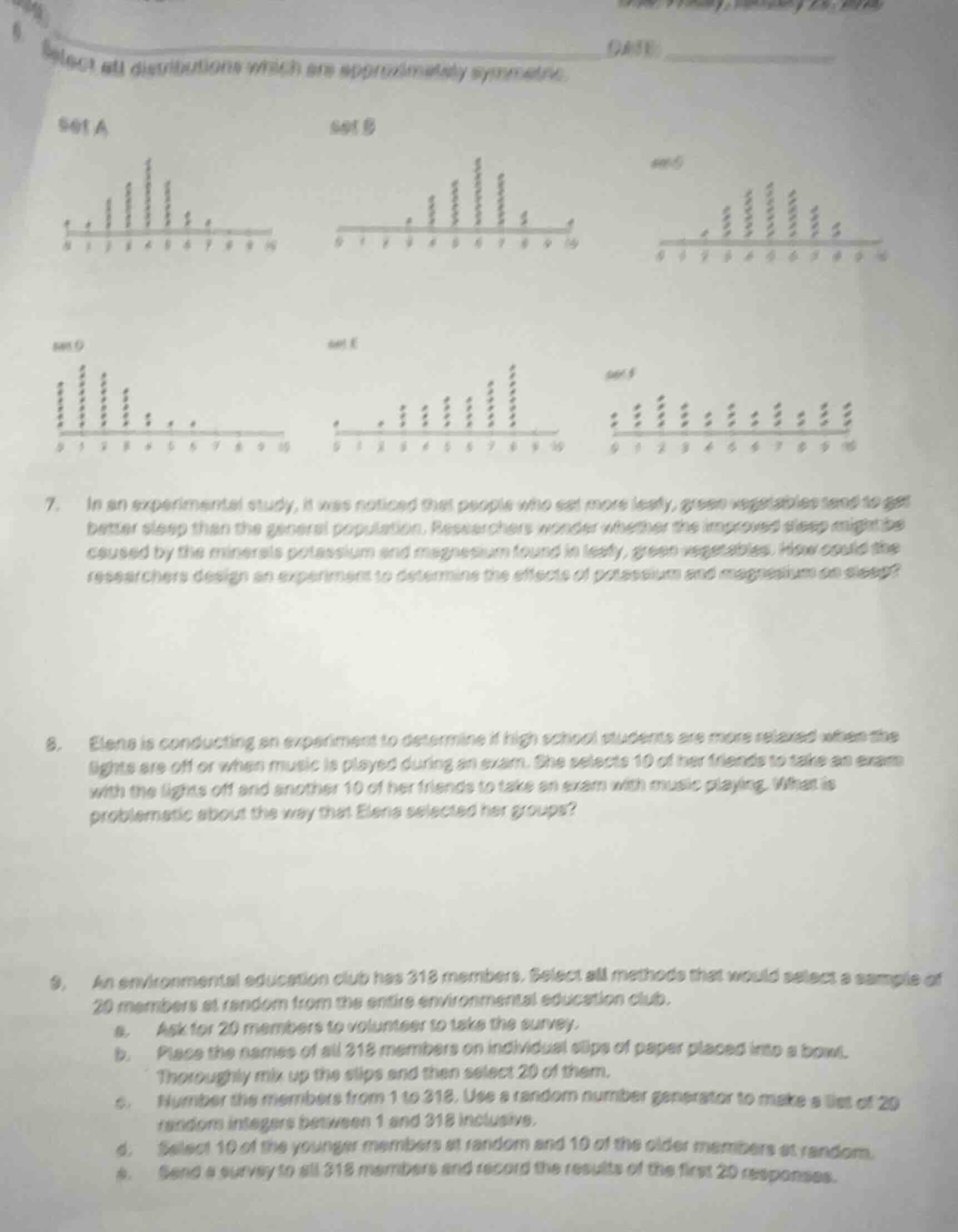 select all distributions which are approximately symmetric. set a set b…