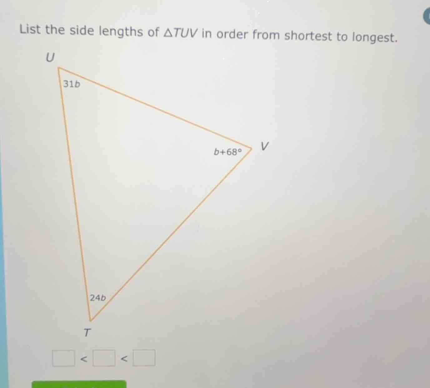 list the side lengths of $\\triangle tuv$ in order from shortest to lon…