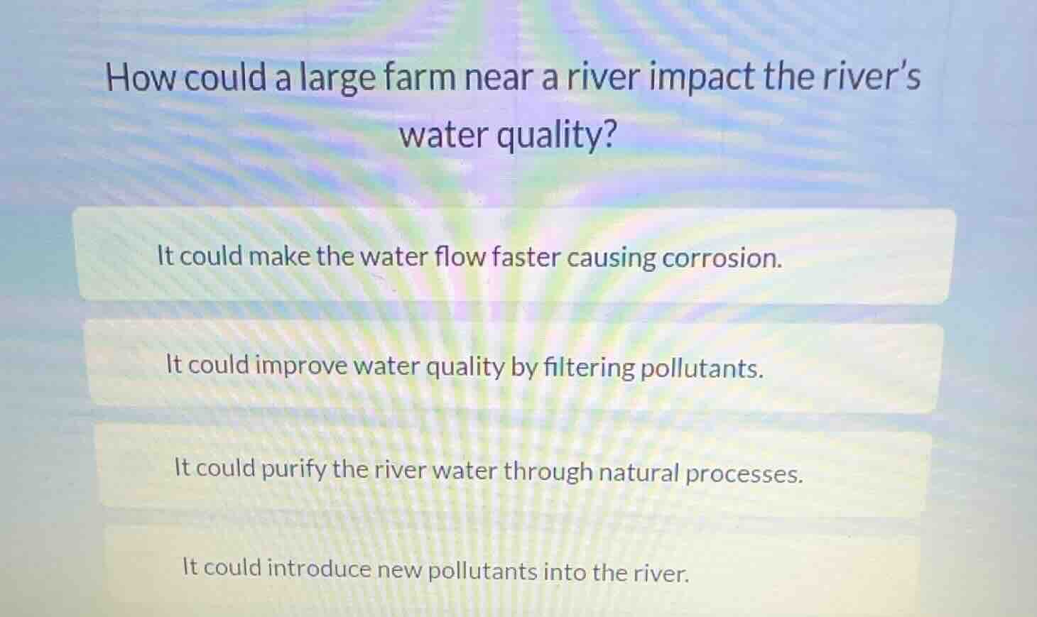 how could a large farm near a river impact the river’s water quality? i…