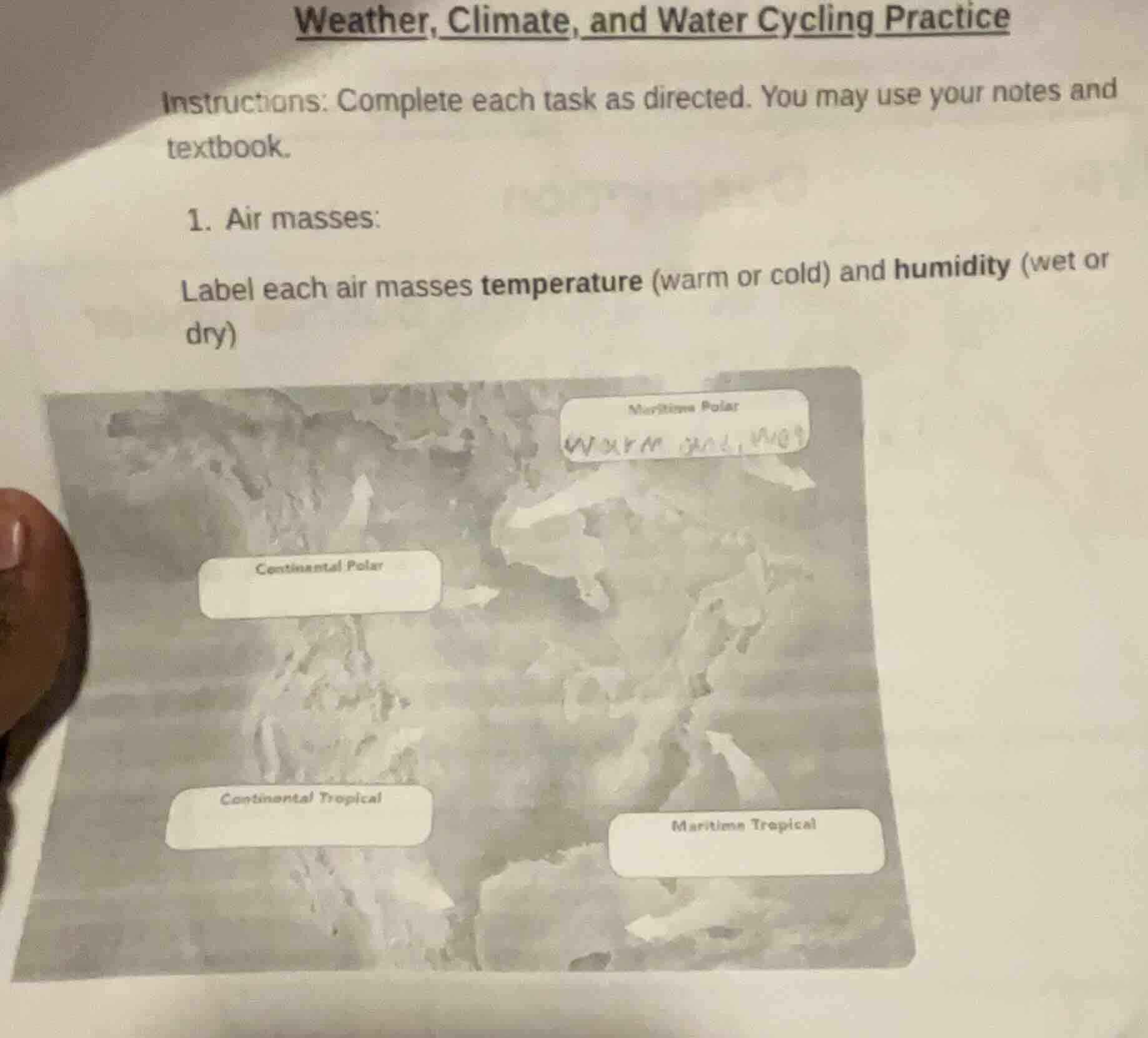 weather, climate, and water cycling practice instructions: complete eac…