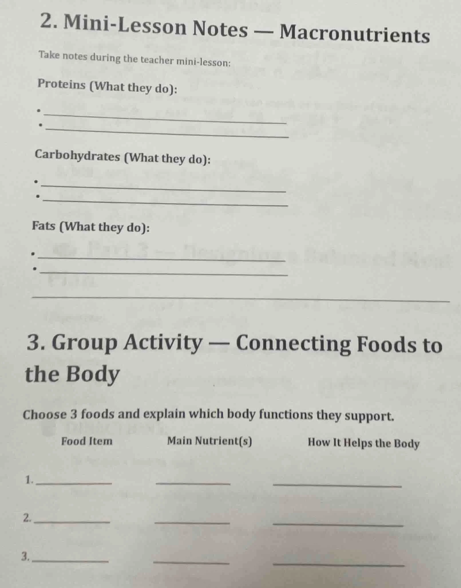 2. mini-lesson notes — macronutrients take notes during the teacher min…