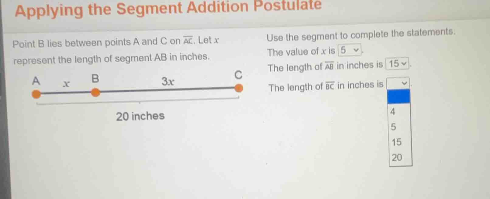 applying the segment addition postulate point b lies between points a a…