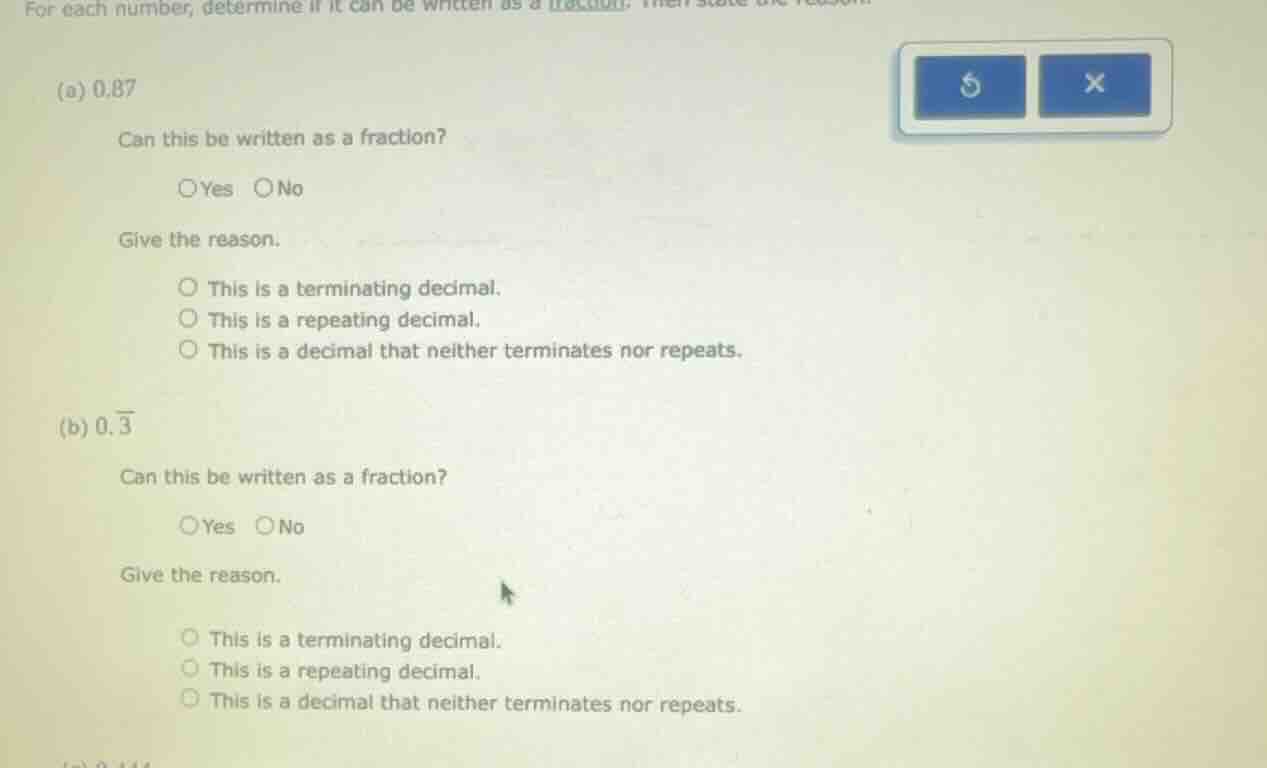 for each number, determine if it can be written as a fraction, then sta…